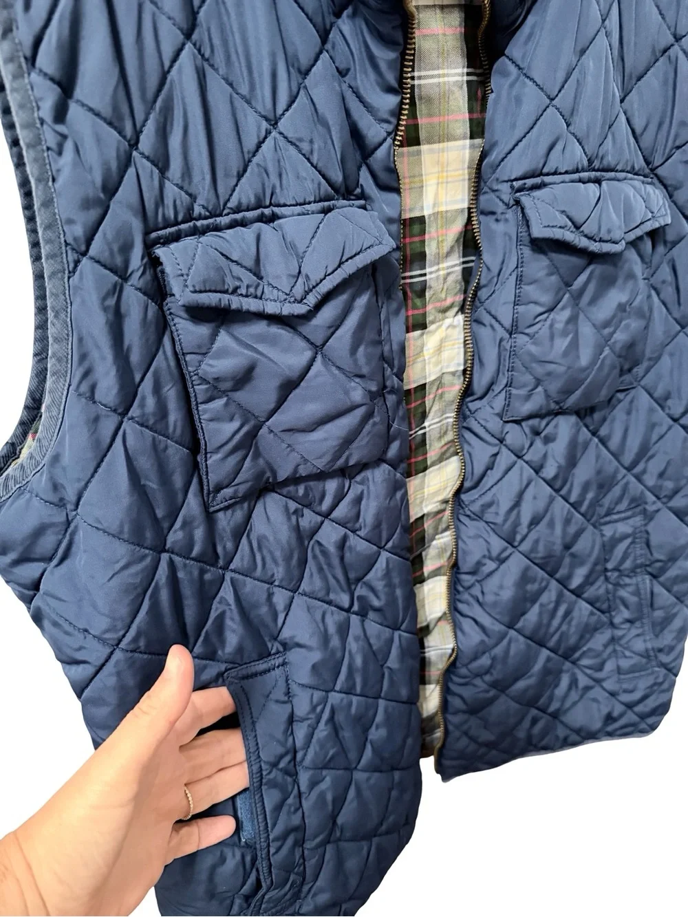 Tommy Hilfiger Quilted Blue Unisex Vest with Plaid Lining